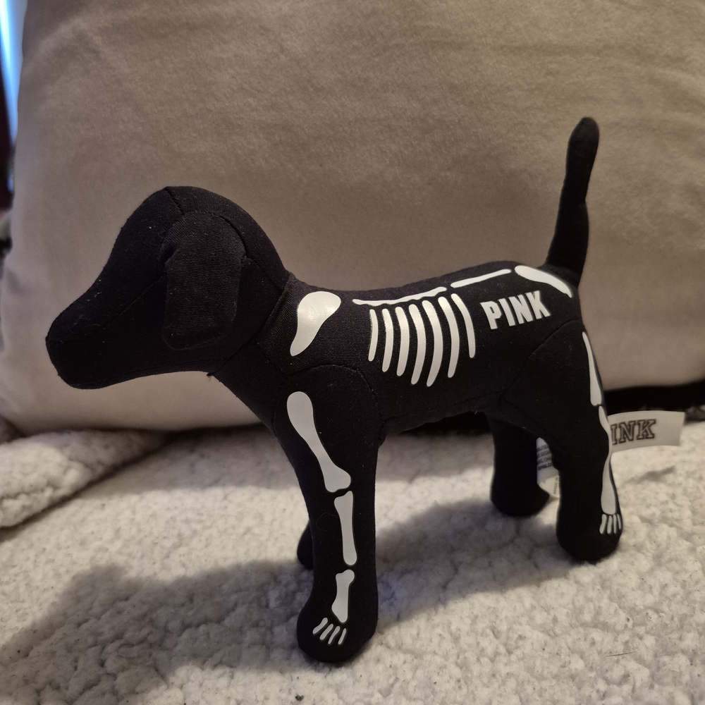 PINK Victoria's Secret Black and White Skeleton Dog Toy